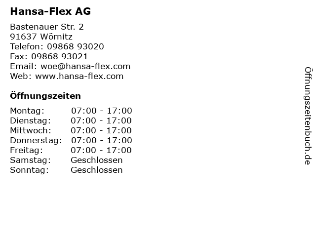 Hansa-Flex AG in Wörnitz: Adresse und Öffnungszeiten