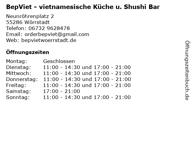 BepViet - vietnamesische Küche u. Shushi Bar in Wörrstadt: Adresse und Öffnungszeiten