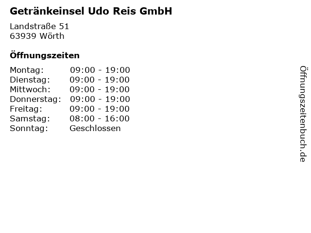 Getränkeinsel Udo Reis GmbH in Wörth: Adresse und Öffnungszeiten