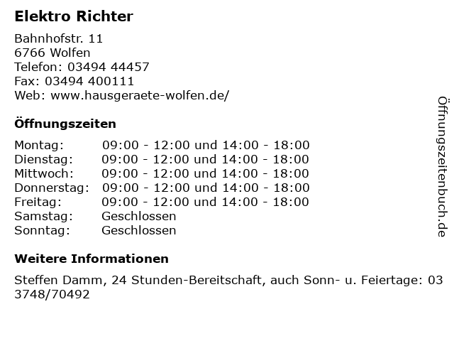 Elektro Richter in Wolfen: Adresse und Öffnungszeiten