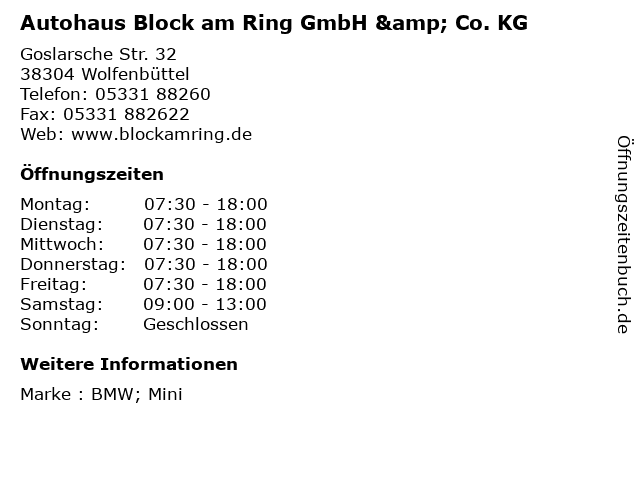 Autohaus Block am Ring GmbH & Co. KG in Wolfenbüttel: Adresse und Öffnungszeiten