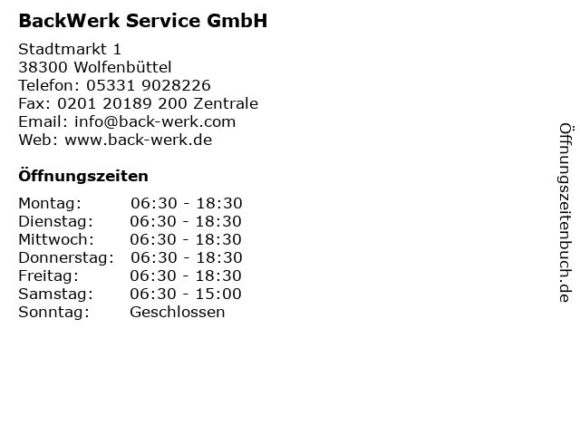 BackWerk Service GmbH in Wolfenbüttel: Adresse und Öffnungszeiten