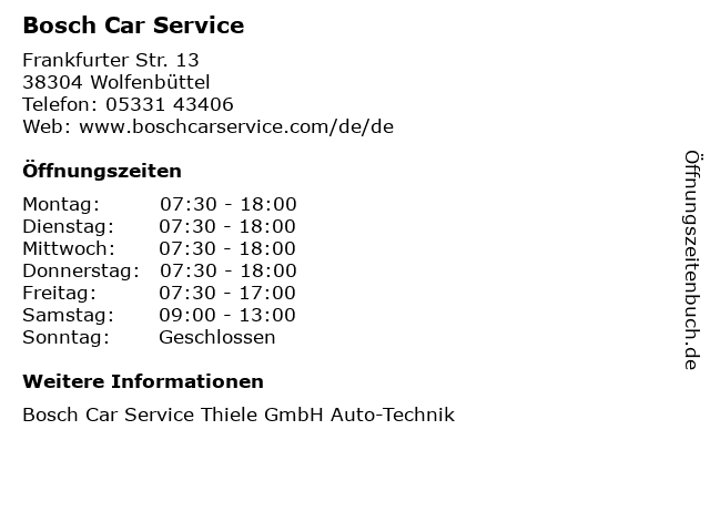 Bosch Car Service in Wolfenbüttel: Adresse und Öffnungszeiten