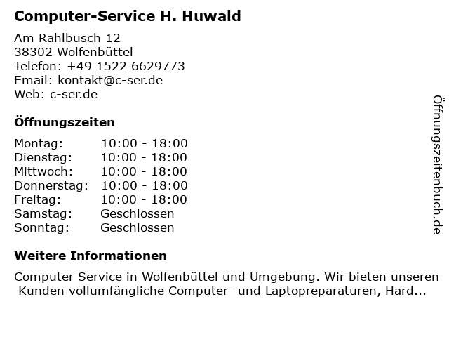 Computer-Service H. Huwald in Wolfenbüttel: Adresse und Öffnungszeiten