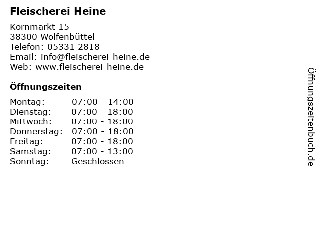 Fleischerei Heine in Wolfenbüttel: Adresse und Öffnungszeiten