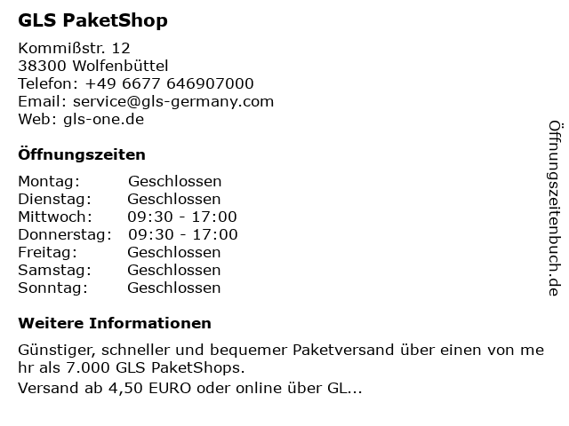 GLS PaketShop in Wolfenbüttel: Adresse und Öffnungszeiten