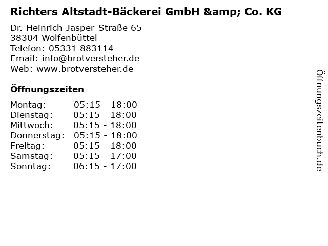 Richters Altstadt-Bäckerei GmbH & Co. KG in Wolfenbüttel: Adresse und Öffnungszeiten