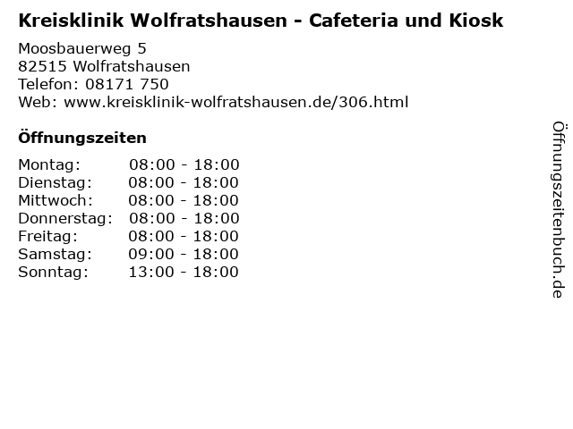 Kreisklinik Wolfratshausen - Cafeteria und Kiosk in Wolfratshausen: Adresse und Öffnungszeiten