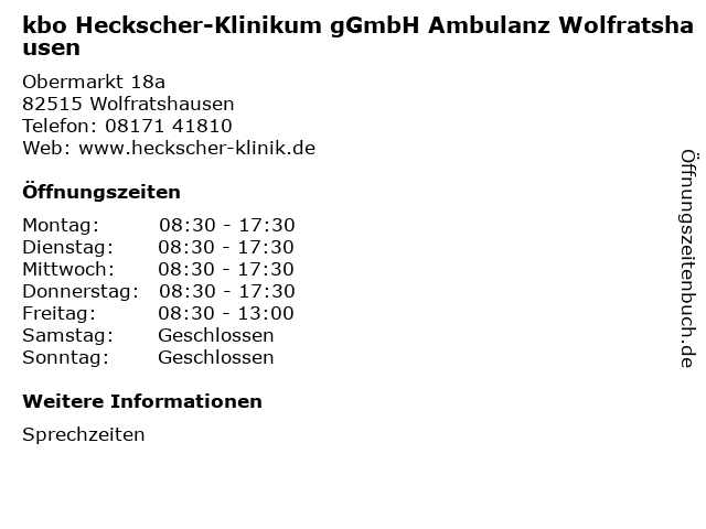 kbo Heckscher-Klinikum gGmbH Ambulanz Wolfratshausen in Wolfratshausen: Adresse und Öffnungszeiten