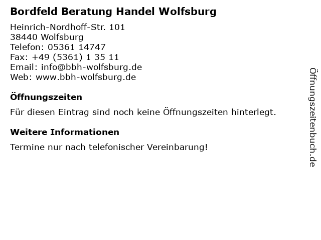Bordfeld Beratung Handel Wolfsburg in Wolfsburg: Adresse und Öffnungszeiten