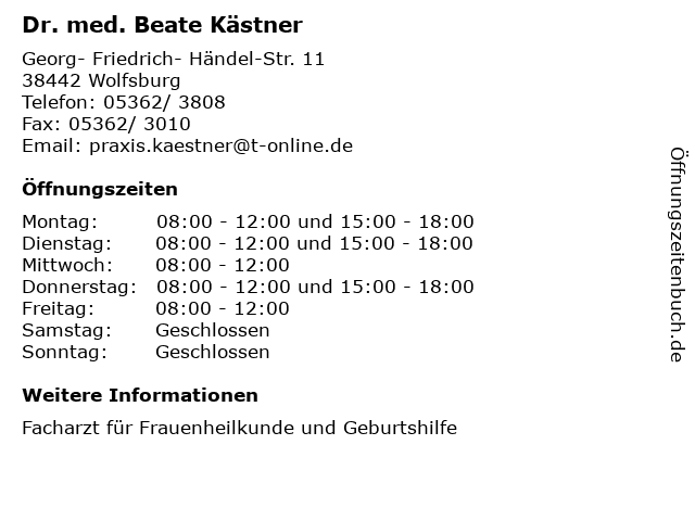 Dr. med. Beate Kästner in Wolfsburg: Adresse und Öffnungszeiten