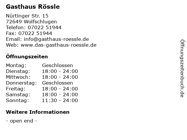 Gasthaus Rössle in Wolfschlugen: Adresse und Öffnungszeiten