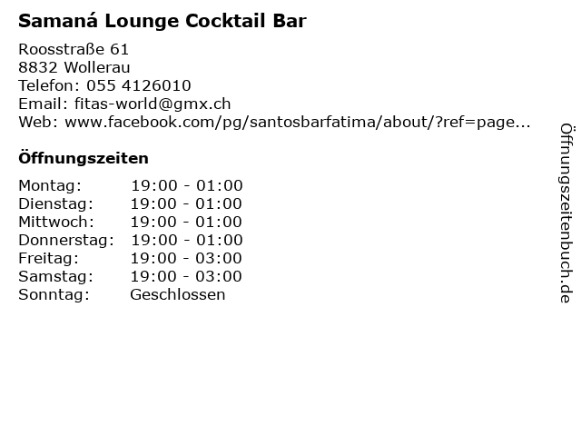 Samaná Lounge Cocktail Bar in Wollerau: Adresse und Öffnungszeiten