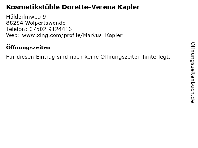 Kosmetikstüble Dorette-Verena Kapler in Wolpertswende: Adresse und Öffnungszeiten