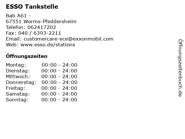 ESSO Tankstelle in Worms-Pfeddersheim: Adresse und Öffnungszeiten