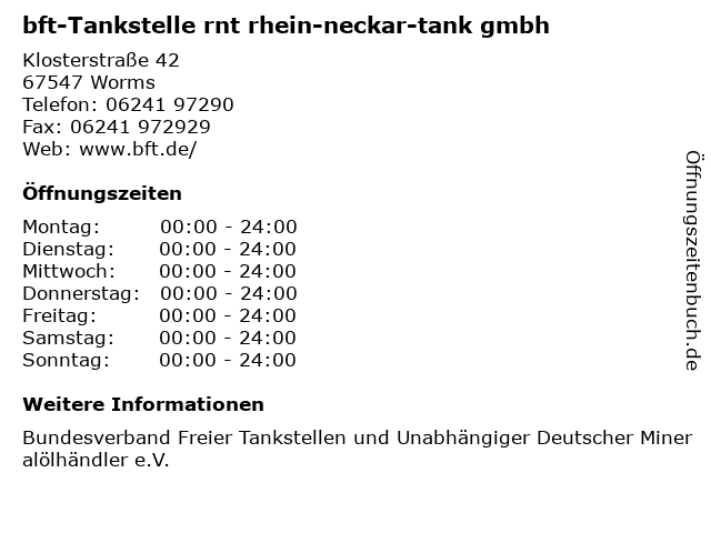 bft-Tankstelle rnt rhein-neckar-tank gmbh in Worms: Adresse und Öffnungszeiten
