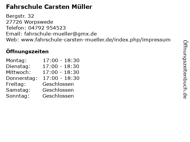 Fahrschule Carsten Müller in Worpswede: Adresse und Öffnungszeiten