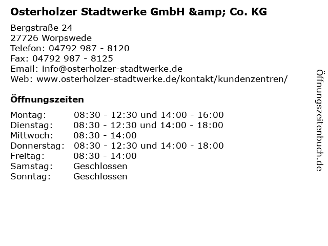 Osterholzer Stadtwerke GmbH & Co. KG in Worpswede: Adresse und Öffnungszeiten