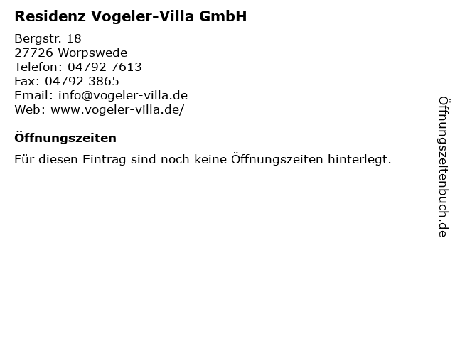 Residenz Vogeler-Villa GmbH in Worpswede: Adresse und Öffnungszeiten