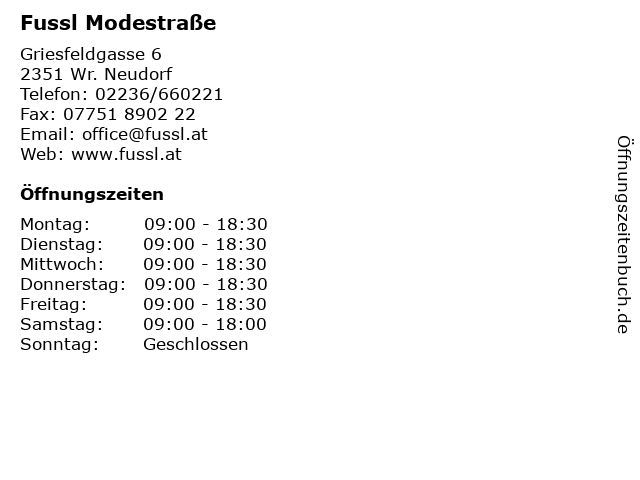 Fussl Modestraße in Wr. Neudorf: Adresse und Öffnungszeiten