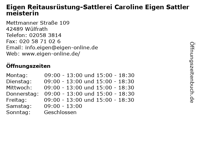Eigen Reitausrüstung-Sattlerei Caroline Eigen Sattlermeisterin in Wülfrath: Adresse und Öffnungszeiten