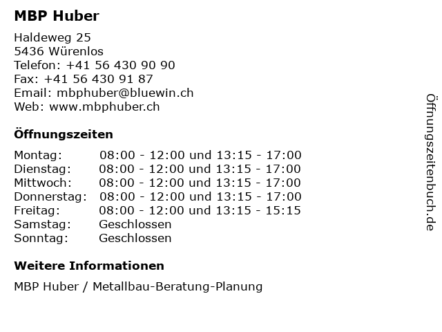 MBP Huber in Würenlos: Adresse und Öffnungszeiten
