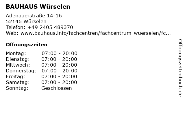 Offnungszeiten Bauhaus Wurselen