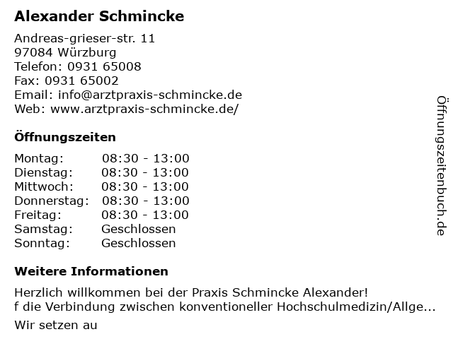 Alexander Schmincke in Würzburg: Adresse und Öffnungszeiten