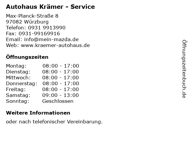 Autohaus Krämer - Service in Würzburg: Adresse und Öffnungszeiten