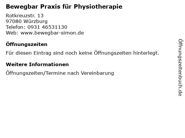 Bewegbar Praxis für Physiotherapie in Würzburg: Adresse und Öffnungszeiten