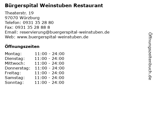 Bürgerspital Weinstuben Restaurant in Würzburg: Adresse und Öffnungszeiten