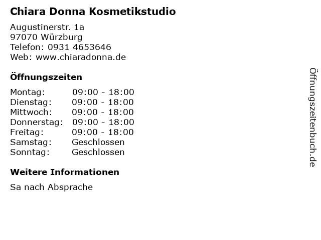 Chiara Donna Kosmetikstudio in Würzburg: Adresse und Öffnungszeiten