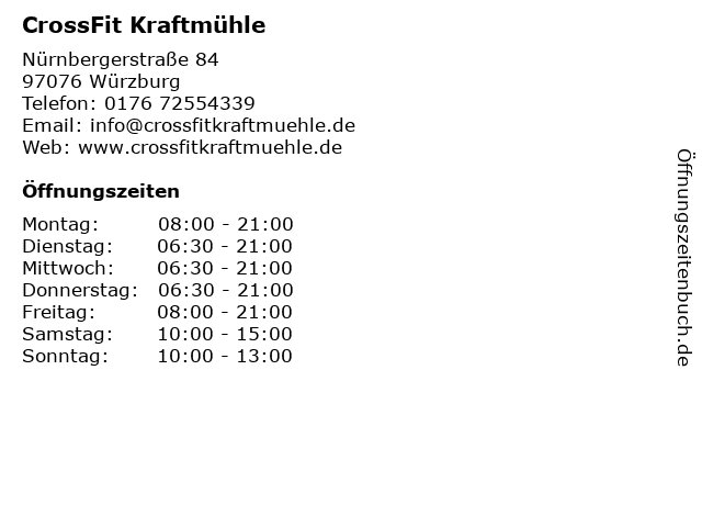 CrossFit Kraftmühle in Würzburg: Adresse und Öffnungszeiten