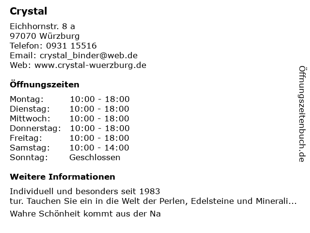 Crystal in Würzburg: Adresse und Öffnungszeiten