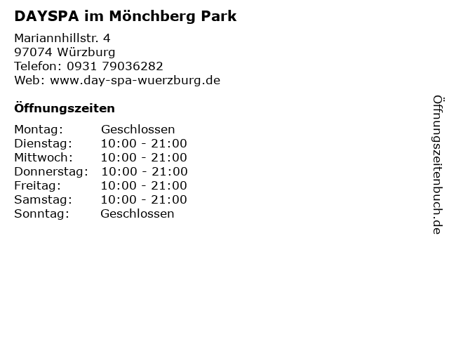 DAYSPA im Mönchberg Park in Würzburg: Adresse und Öffnungszeiten