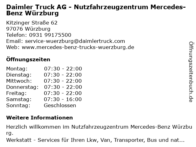 Daimler Truck AG - Nutzfahrzeugzentrum Mercedes-Benz Würzburg in Würzburg: Adresse und Öffnungszeiten