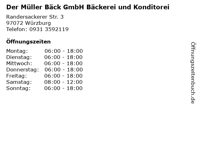 Der Müller Bäck GmbH Bäckerei und Konditorei in Würzburg: Adresse und Öffnungszeiten