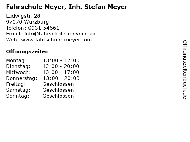 Fahrschule Meyer, Inh. Stefan Meyer in Würzburg: Adresse und Öffnungszeiten