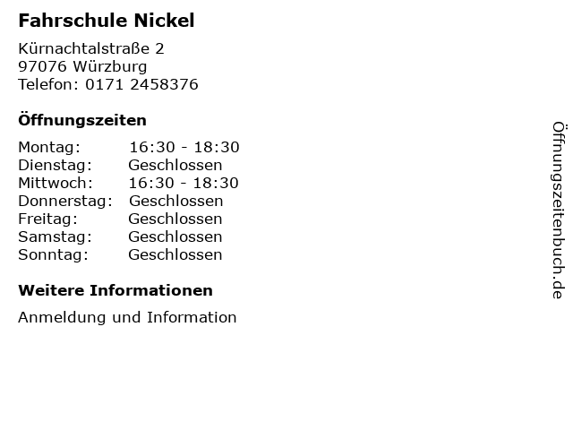 Fahrschule Nickel in Würzburg: Adresse und Öffnungszeiten