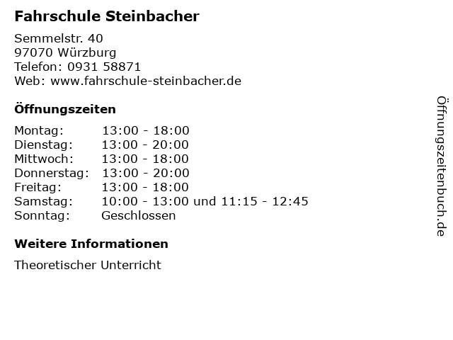 Fahrschule Steinbacher in Würzburg: Adresse und Öffnungszeiten
