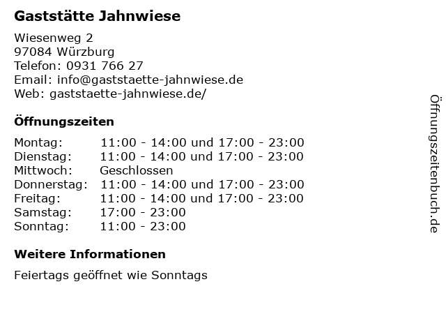 Gaststätte Jahnwiese in Würzburg: Adresse und Öffnungszeiten