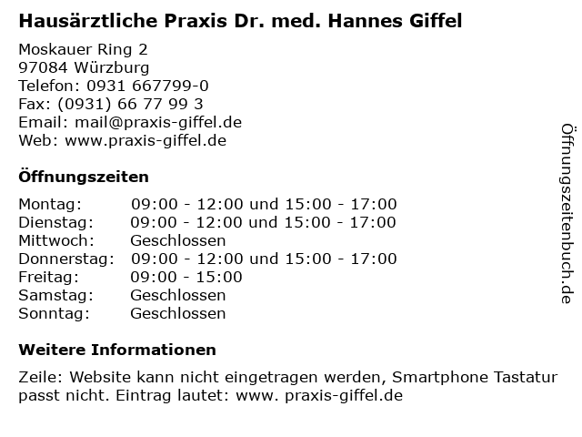 Hausärztliche Praxis Dr. med. Hannes Giffel in Würzburg: Adresse und Öffnungszeiten