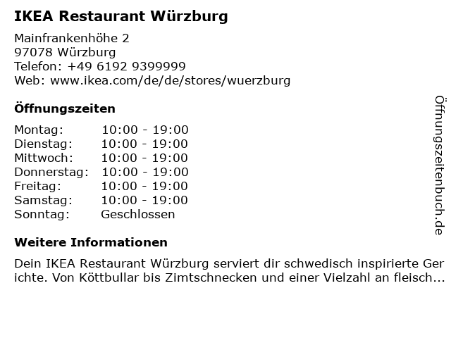 IKEA Restaurant Würzburg in Würzburg: Adresse und Öffnungszeiten