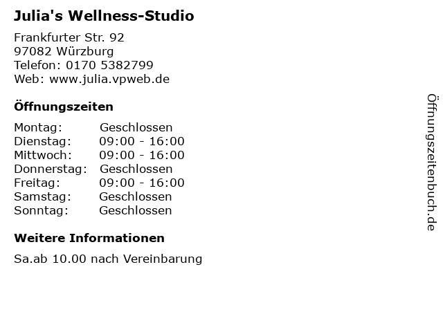 Julia's Wellness-Studio in Würzburg: Adresse und Öffnungszeiten