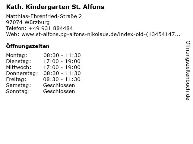 Kath. Kindergarten St. Alfons in Würzburg: Adresse und Öffnungszeiten
