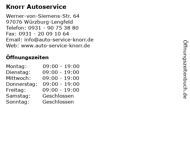 Knorr Autoservice in Würzburg-Lengfeld: Adresse und Öffnungszeiten