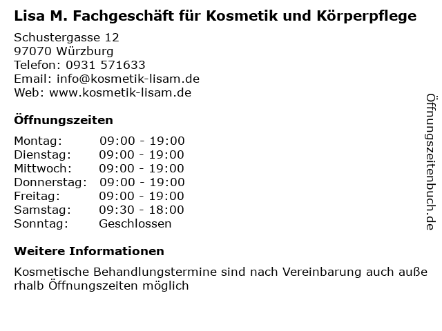 Lisa M. Fachgeschäft für Kosmetik und Körperpflege in Würzburg: Adresse und Öffnungszeiten