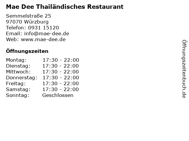 Mae Dee Thailändisches Restaurant in Würzburg: Adresse und Öffnungszeiten