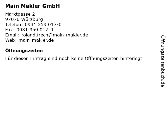 Main Makler GmbH in Würzburg: Adresse und Öffnungszeiten