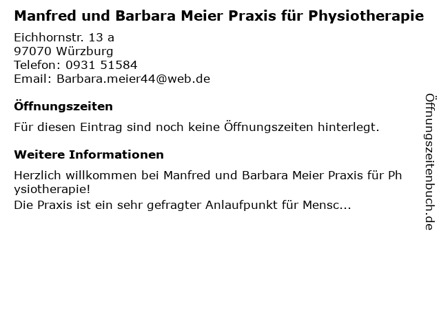 Manfred und Barbara Meier Praxis für Physiotherapie in Würzburg: Adresse und Öffnungszeiten